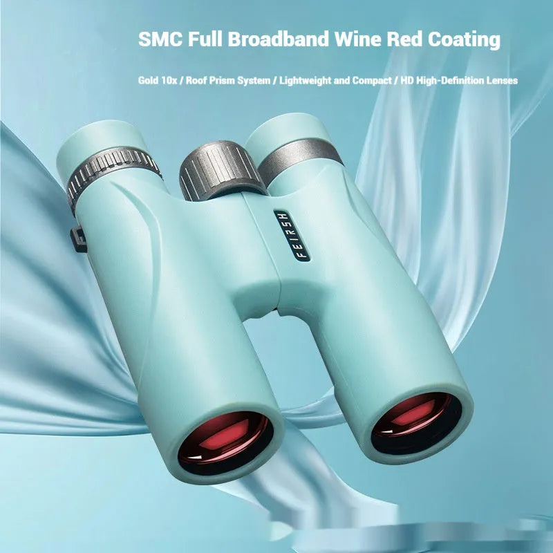 10x32 binoculars with wine red film finish showing grey and blue colour options