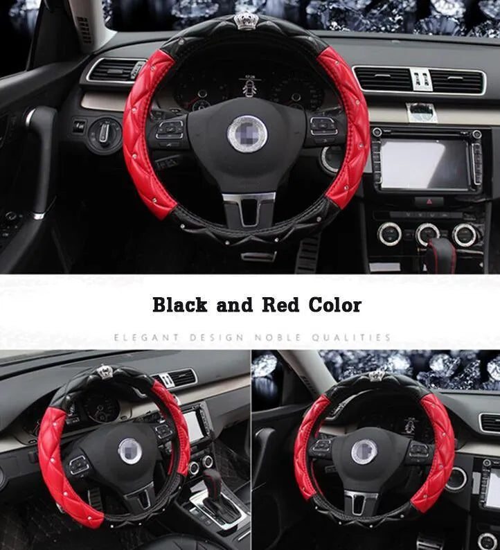 DAD Crown Diamond pattern car steering wheel cover in black, universal 38cm fit