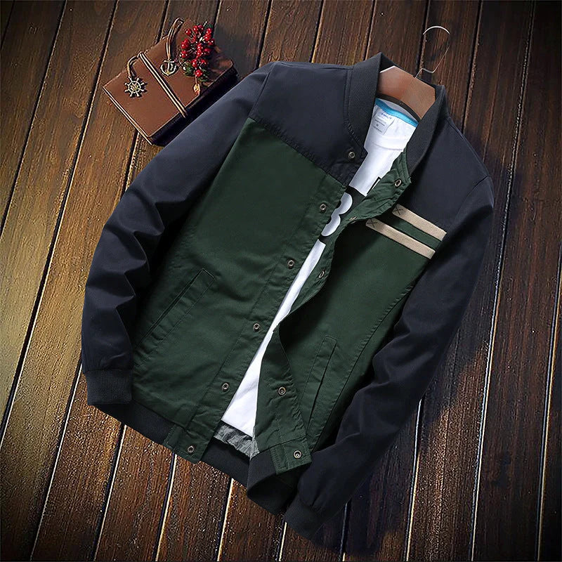 Men's Korean-style single-breasted casual jacket in cotton, available in green and blue
