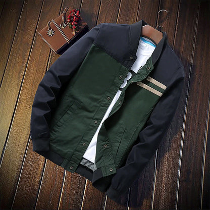 Men's Korean-style single-breasted casual jacket in cotton, available in green and blue