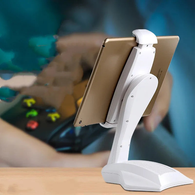 White General Pro tablet lazy support rack on a desk, showing adjustable clip and 250 mm height.
