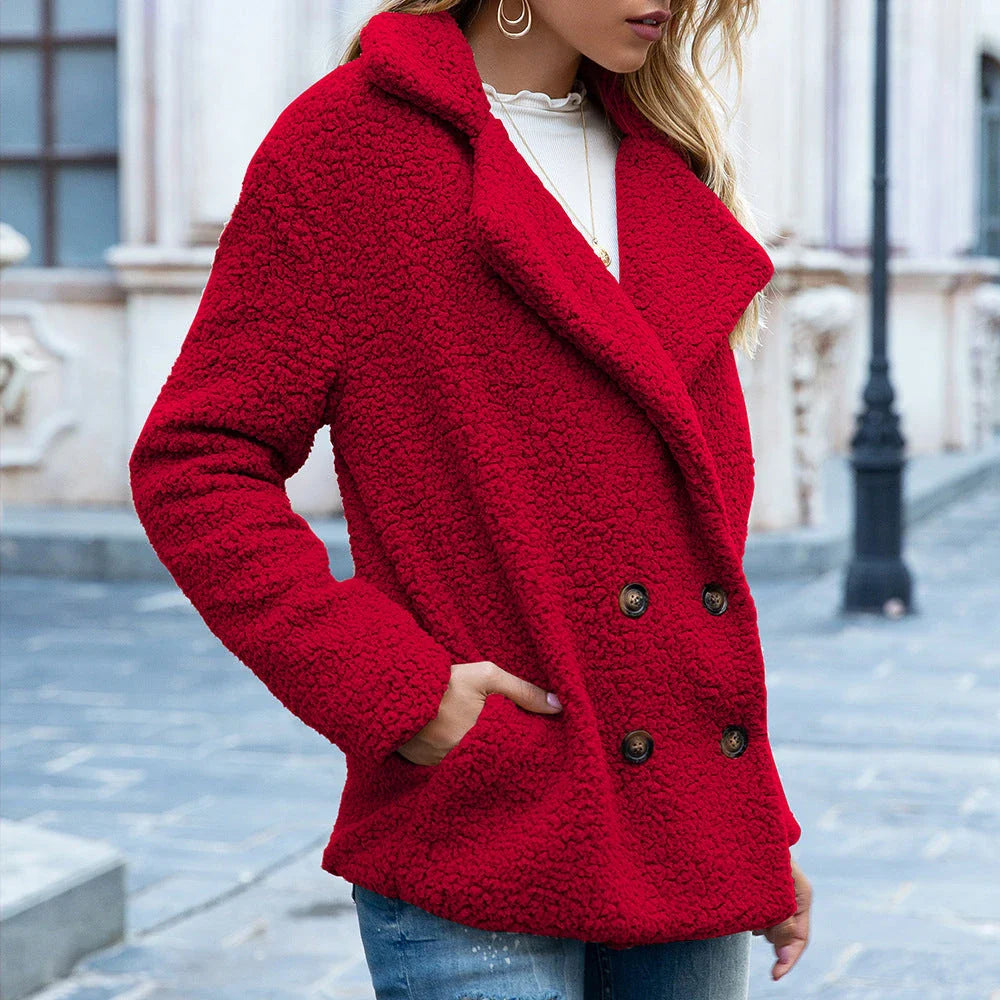 Loose Lapel Fluffy Coat Winter Button Jacket for Women in various colours and sizes