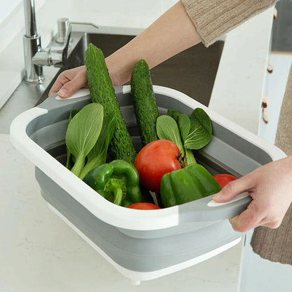 Versatile foldable chopping board with integrated strainers, made from durable PP and TPR materials for Kiwi kitchens