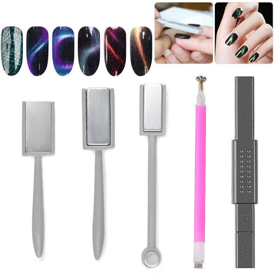 Seven style cat eye nail magnet tools including cylindrical and double-head designs for gel polish