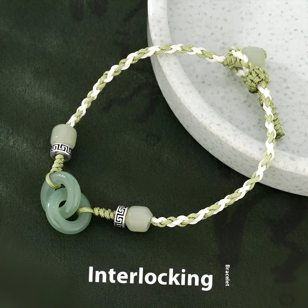 Jade peace buckle women's bracelet with double ring design in electroplated copper construction