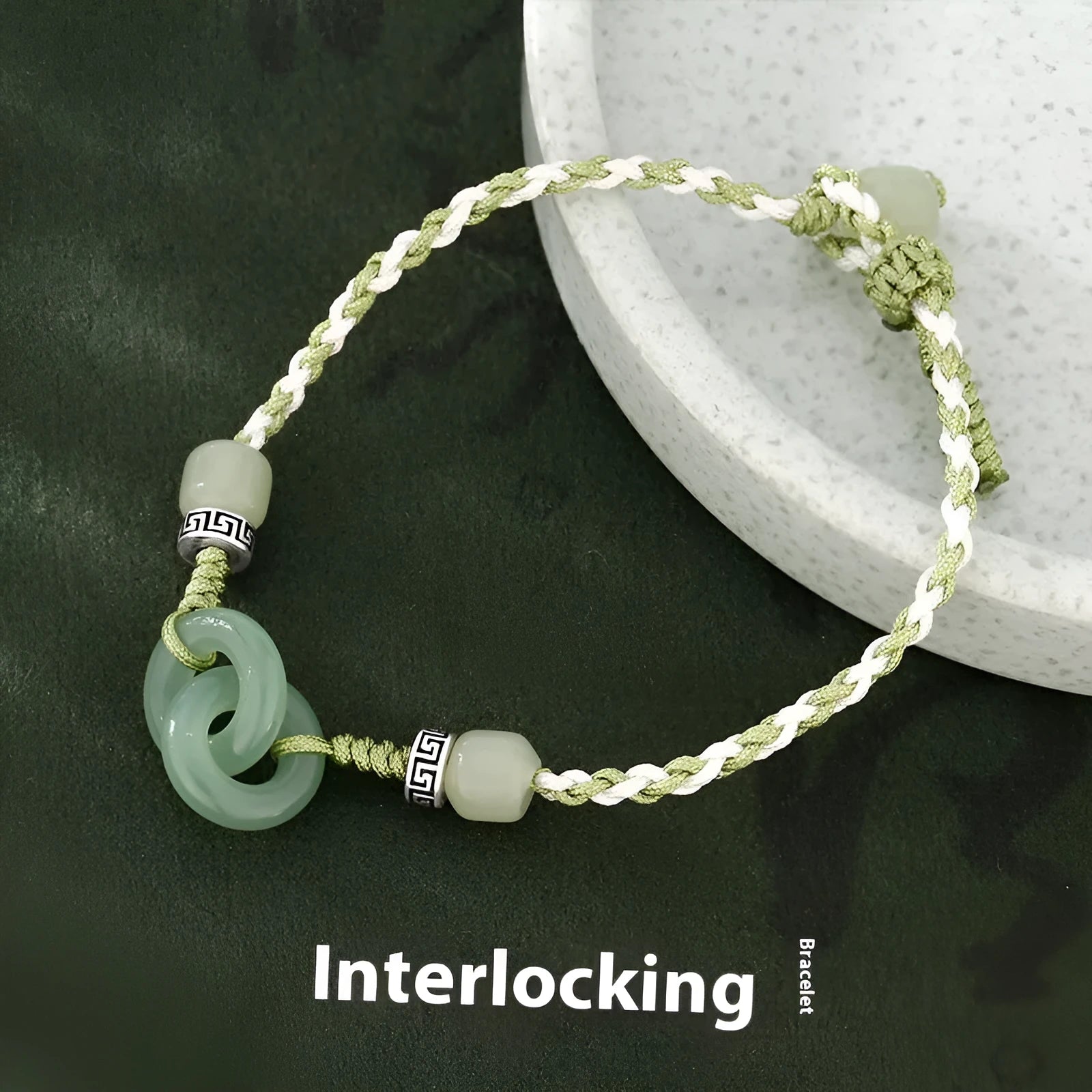 Jade peace buckle women's bracelet with double ring design in electroplated copper construction