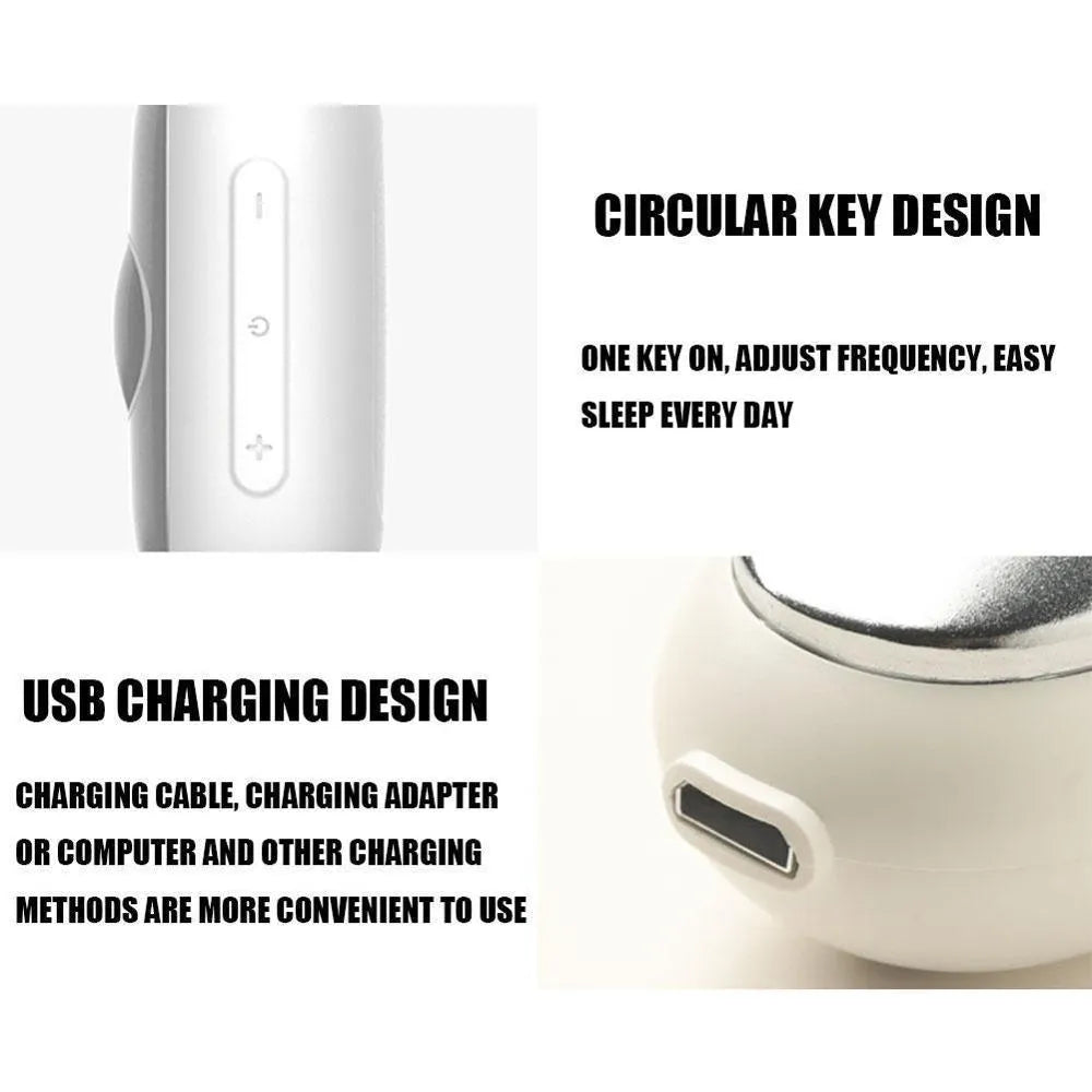 Handheld micro-current sleep aid device with round button and USB charging port