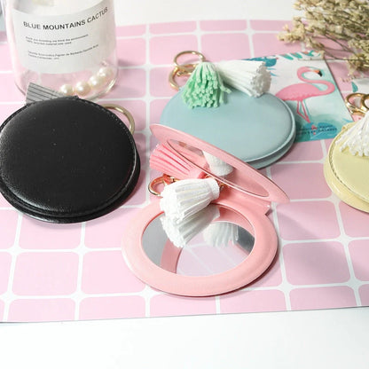 Mini round PU leather small mirror with tassel in various colours