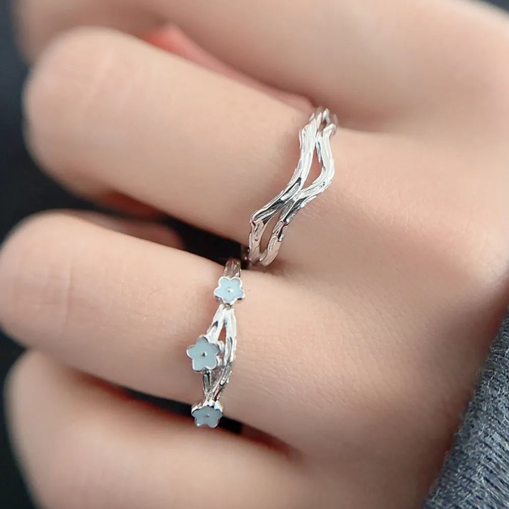 S925 sterling silver love ring with fluorescent design, adjustable opening, flower and leaf shape, simple style for women and men