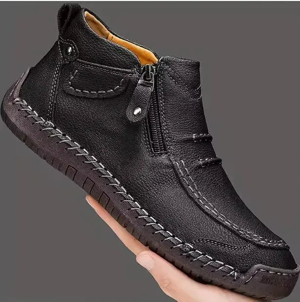 Chelsea plus size men's casual slip-on high top shoes with animal pattern and sewing line detail in brown