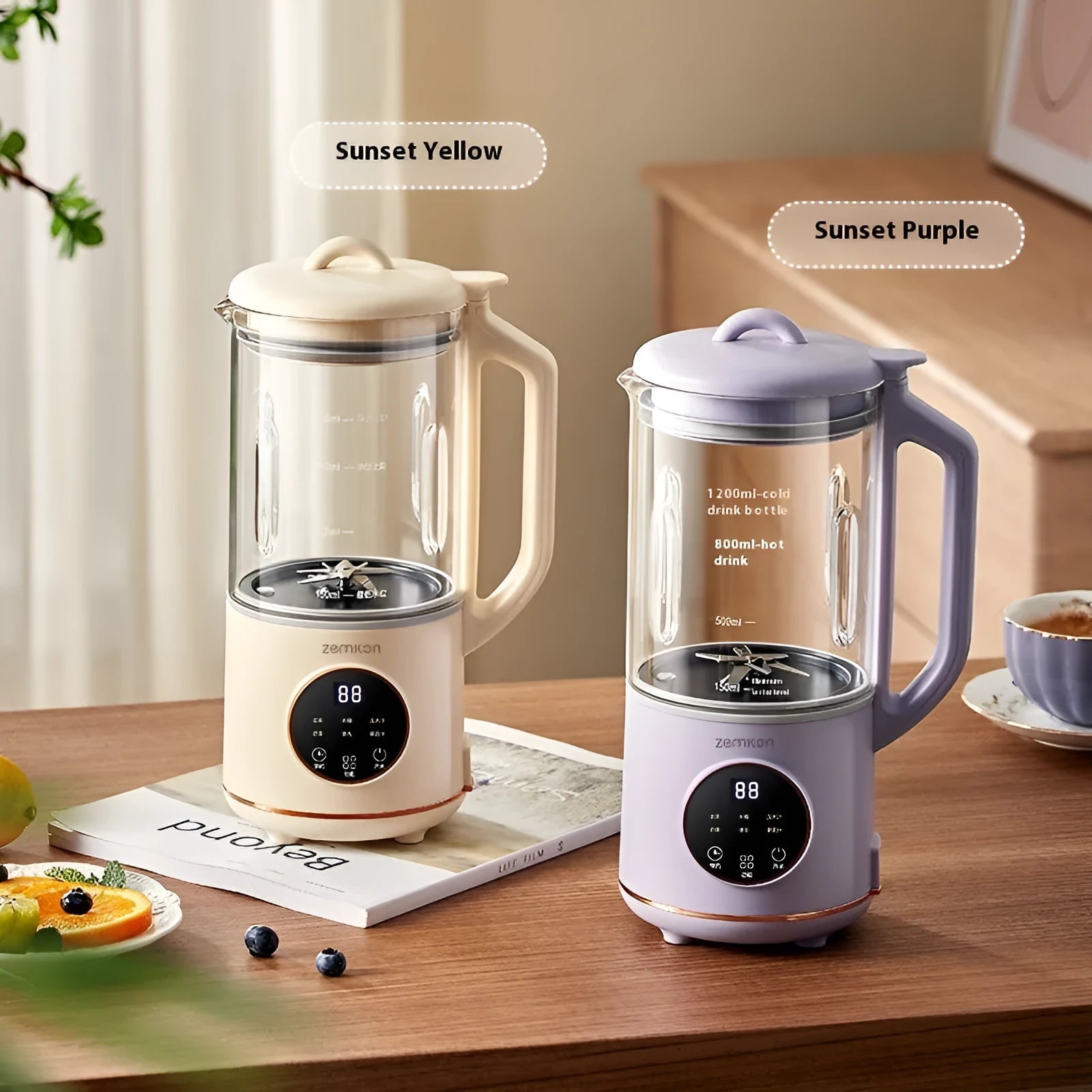 Cytoderm automatic soybean milk machine with glass body in light purple, showing touch control panel.