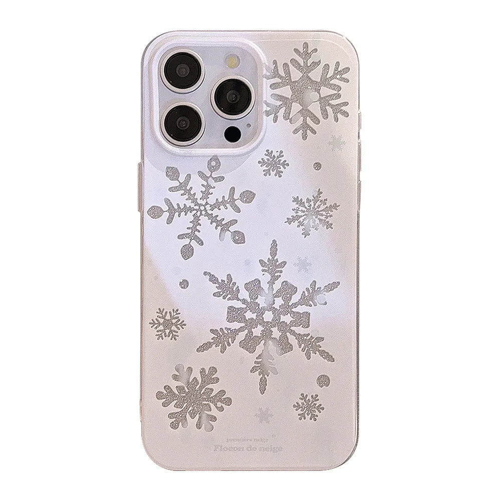 Apple iPhone TPU soft shell phone case in Glitter winter floating cream with painted autumn winter design