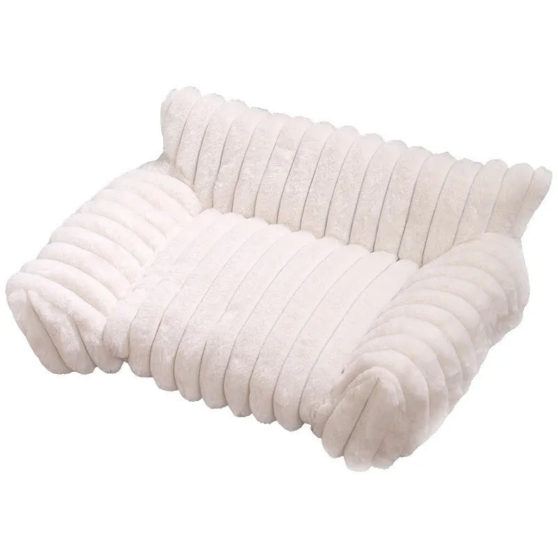 Cat sofa rabbit plush pet thickened large kennel in milky white with soft cloth material