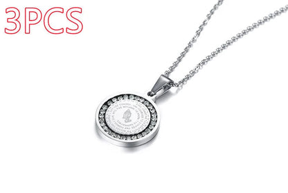 Stainless steel rhinestone prayer scripture pendant with adjustable chain in gold and silver
