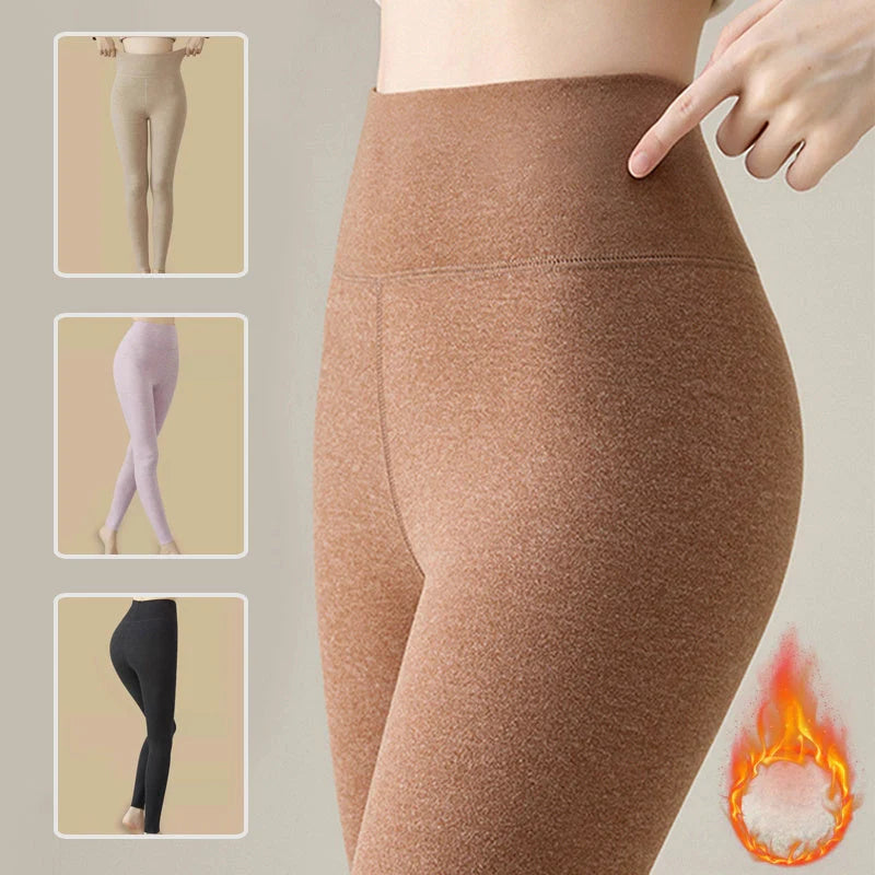 Women's winter warm leggings in cashmere and velvet blend, high waist slim fit trousers