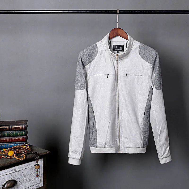 Men's thin cotton jacket in heather gray, grass green or blue for plus size casual wear