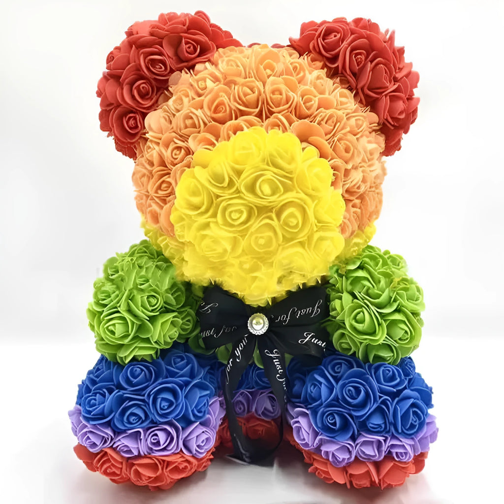 Preserved flower bear 40cm rainbow bow tie white bear with rainbow heart polyethylene foam handmade
