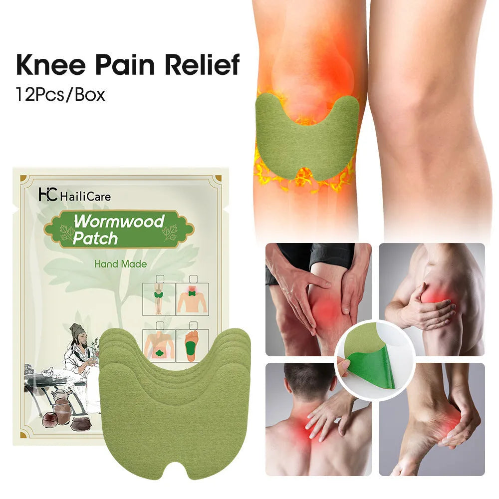 Pack of 12 Chinese mugwort herbal plasters for knee, back, neck, and foot application.