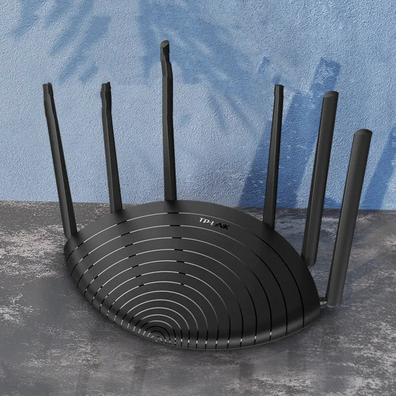 AC1900 Gigabit wireless router with display panel showing connection status indicators