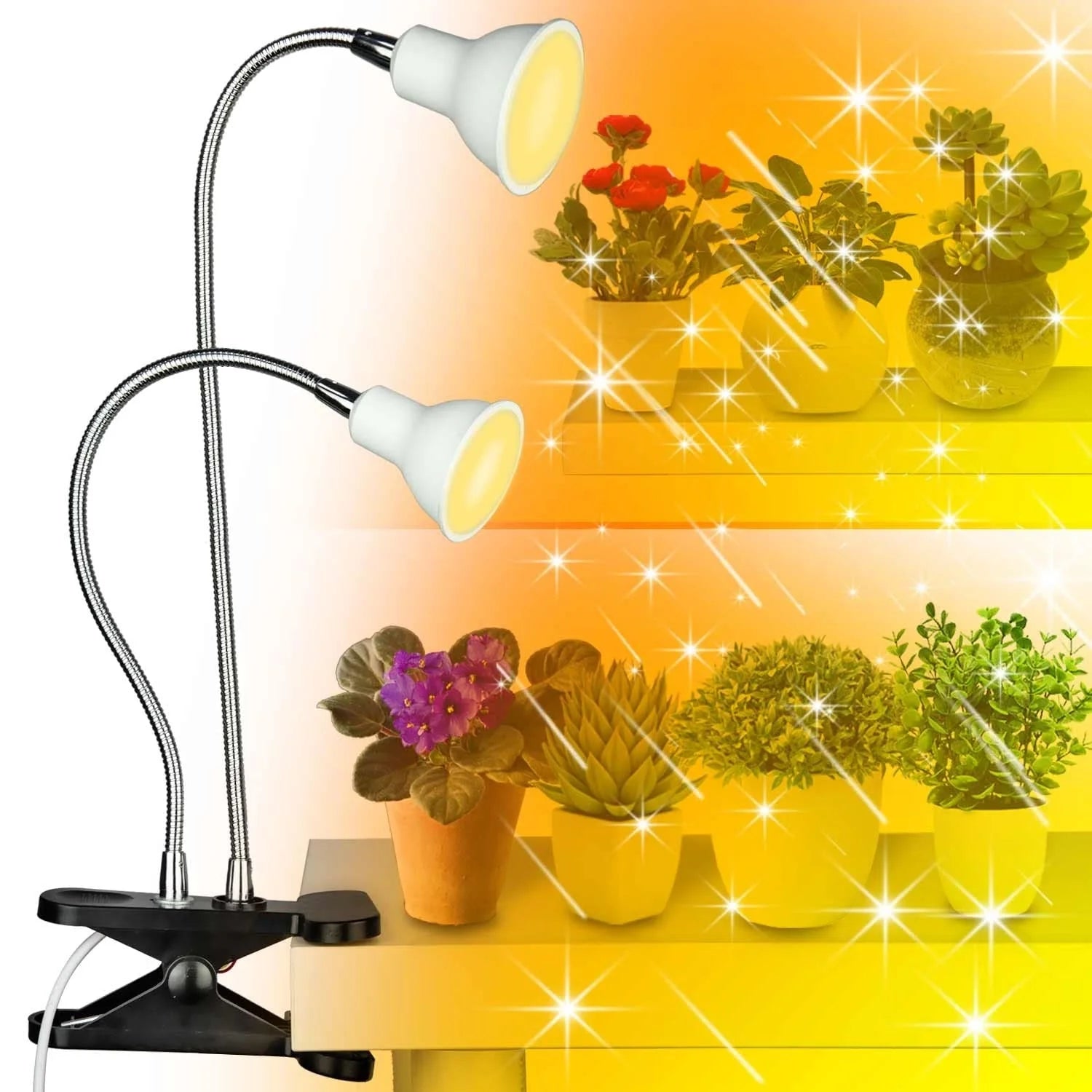 Adjustable LED grow light with gooseneck and clip for indoor plants