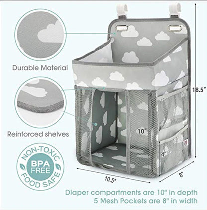 Versatile baby crib organiser bag with polyester construction, sturdy partition walls, and multiple hanging options for Kiwi parents