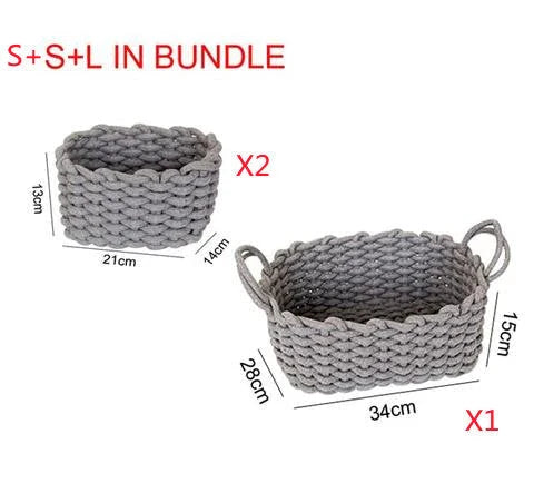 Nordic Wind Hand-woven Thick Cotton Rope Storage Box in white and grey