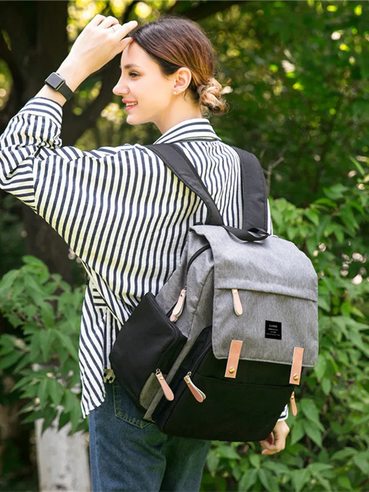 Landuo large capacity oxford cloth mum's backpack changing bag in grey colour with changing mat