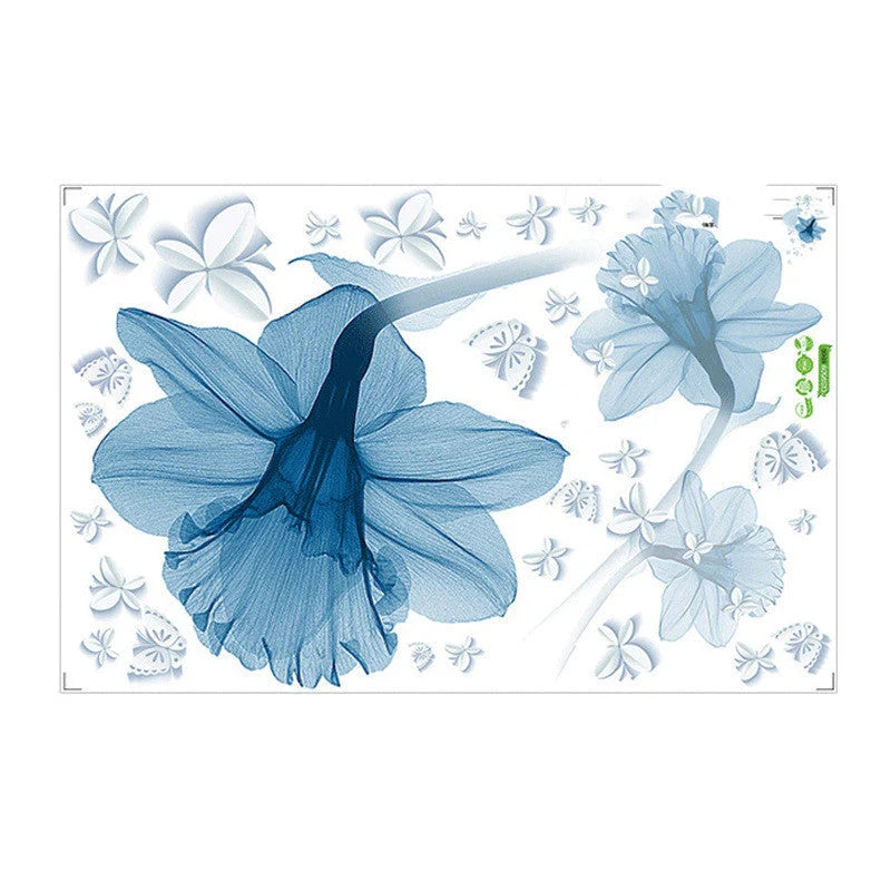 Nordic blue flower decorative wall stickers with anti-mold PVC coating
