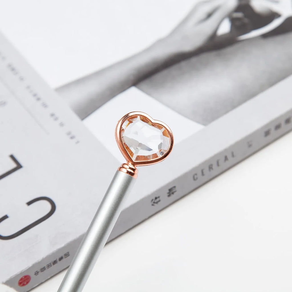Creative crystal love ball diamond metal pen in golden, rose gold and silver colours