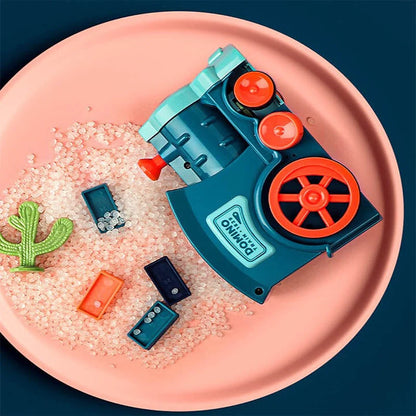 Automatic domino licensing electric train set for infants with wooden dominoes