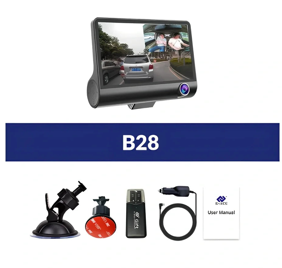 1080P dash cam with 170° front lens, 6-glass construction, and rear cable for dual recording