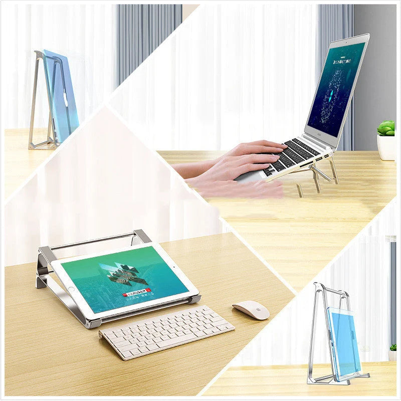 Aluminum alloy portable laptop stand with non-slip silicone pads in Space Gray and Aurora Silver