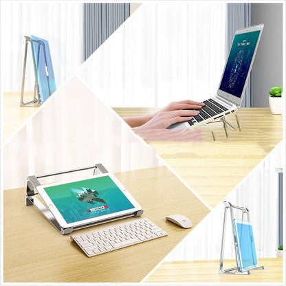 Aluminum alloy portable laptop stand with non-slip silicone pads in Space Gray and Aurora Silver