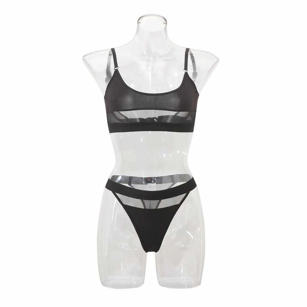 Women's black underwear set with fixed double shoulder straps and full cup design