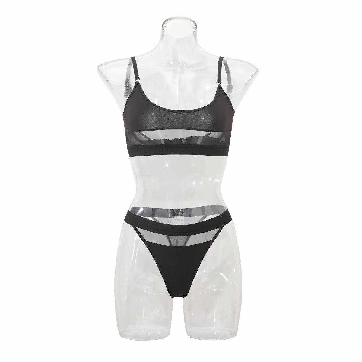 Women's black underwear set with fixed double shoulder straps and full cup design