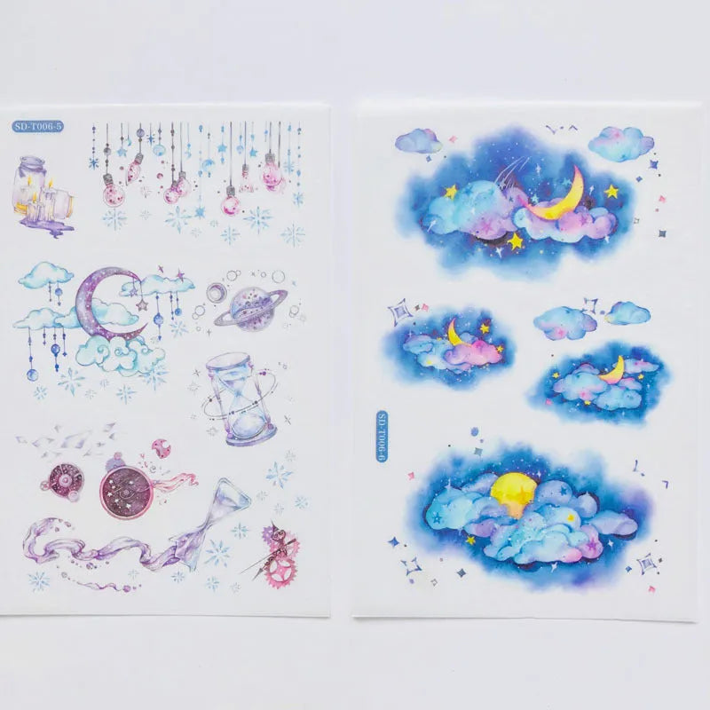 Japanese paper decorative sticker set with Fantasy stars design measuring 10.5 by 14.1 centimetres