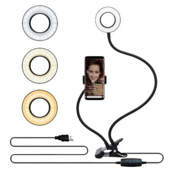 Adjustable LED selfie ring light with 8cm stand for smartphones