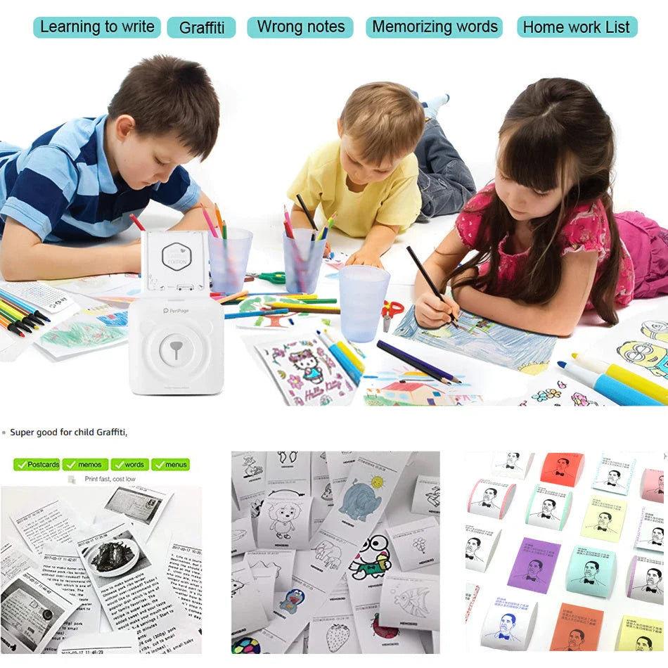 Compact wireless thermal printer for printing photos, labels, and memorabilia directly from your smartphone