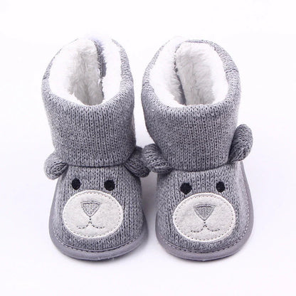 Bear knitting baby shoes in coffee and grey, sizes 11-13cm