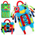 Blue owl plush toy with colour-matching release buckles for toddler early education