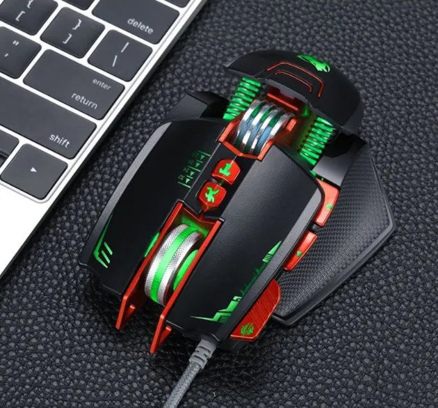 Thunder Wolf V9 wired gaming mouse, black, with USB cable, ergonomic shape, 6 buttons and scroll wheel