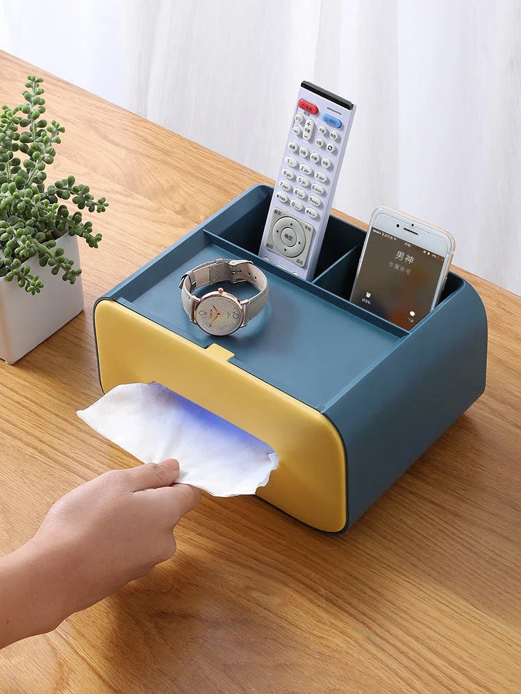 Stylish Tissue Box with Hidden Storage - a multifunctional desktop organizer with tissue dispenser and hidden compartment for small items