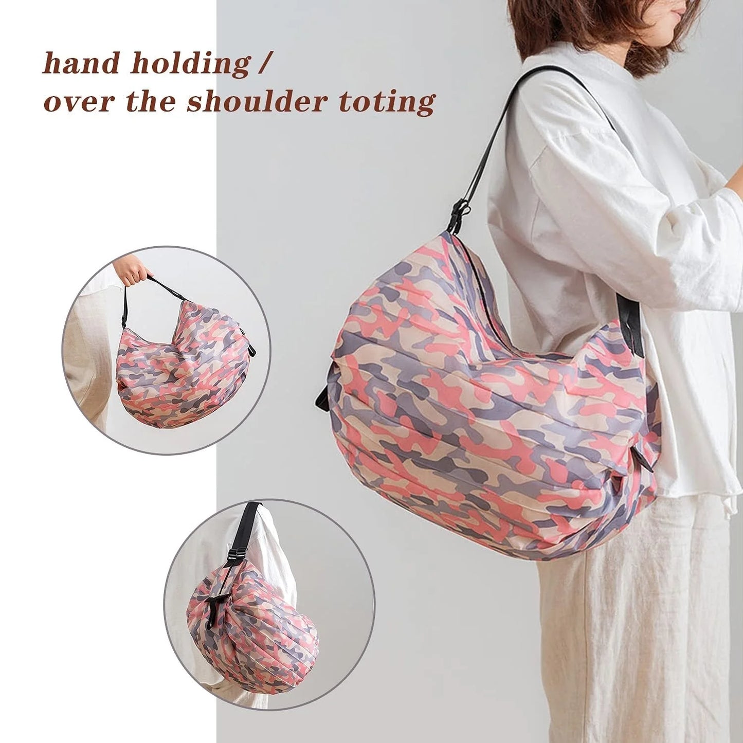 Large capacity foldable nylon shopping bag in various colors and patterns