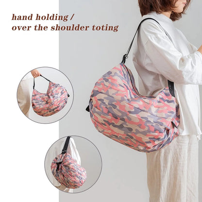Large capacity foldable nylon shopping bag in various colors and patterns