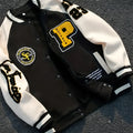 Men's casual jacket with contrast stitching and printed pattern in black, loose fit polyester top