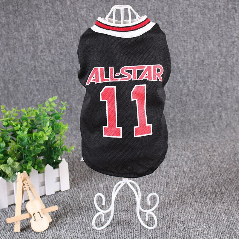 World Cup themed cotton dog vest in black and red, sizes S to XXL