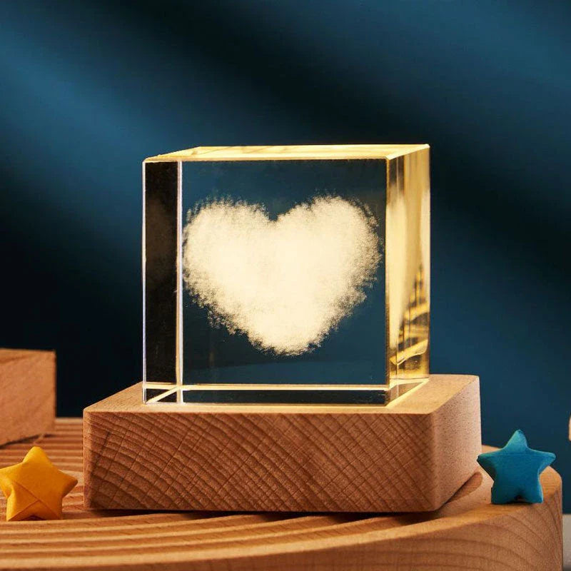 Mesmerizing 3D crystal cube lamp with warm, soothing light patterns for cozy ambiance in any room