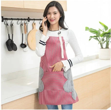 Versatile Oxford cloth apron with absorbent towel pockets, adjustable neck strap, and generous back ties - perfect for cooking, gardening, and grilling