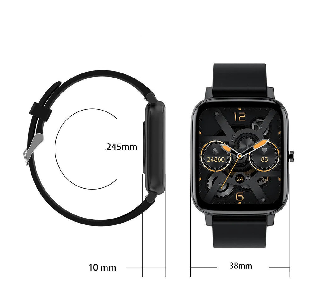 H80 sports smart watch with ECG monitoring on a wrist, showing its 1.69-inch screen and silicone strap.