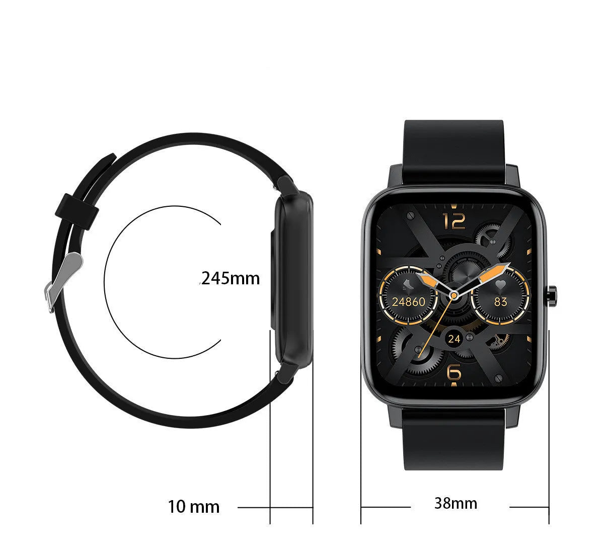 H80 sports smart watch with ECG monitoring on a wrist, showing its 1.69-inch screen and silicone strap.